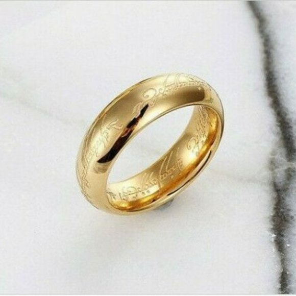 6mm Lord of the Rings LOTR 18K Gold Plated Engraved Stainless Steel Unisex Gift - Picture 2 of 9
